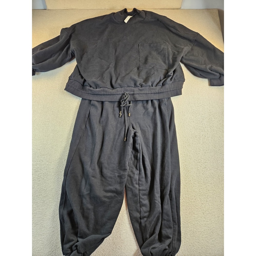 Naploungewear NAP Women's Black Sweatshirt Jogger Pants 2 Piece Lounge Set